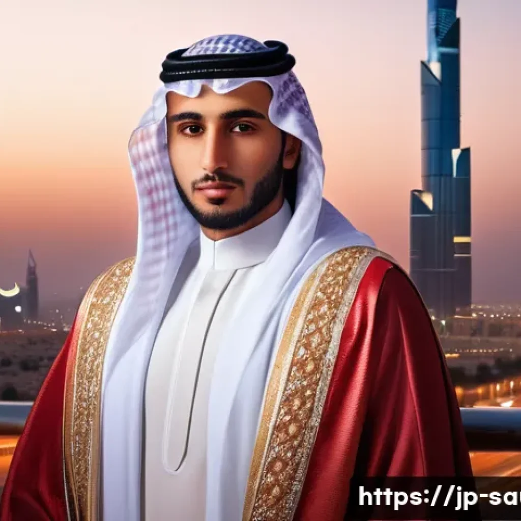 사우디아라비아 왕실 가족 인물 탐구 - A detailed portrait of a young Saudi Arabian prince dressed in elegant traditional attire, featuring...