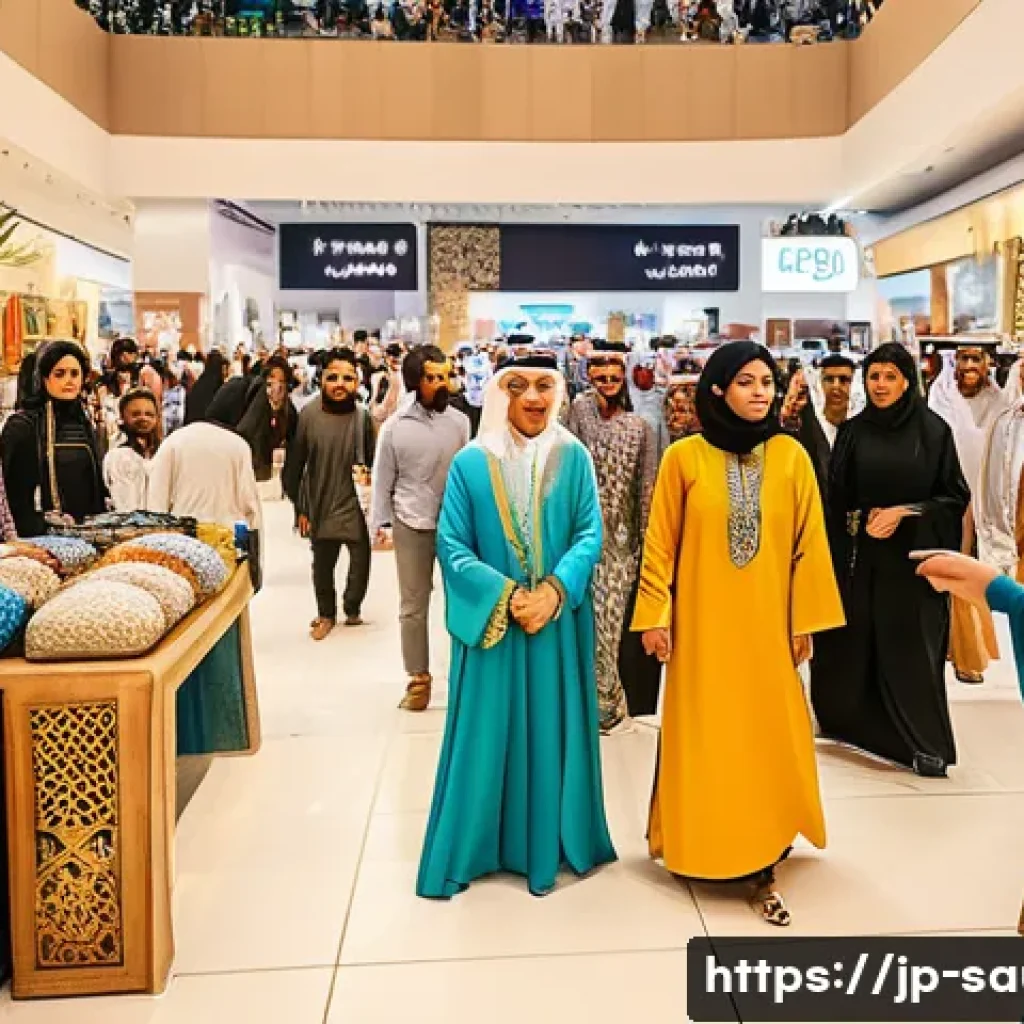 사우디아라비아의 주요 쇼핑 축제와 세일 시즌 - A bustling Saudi Arabian shopping festival scene in Riyadh, showcasing a modern indoor mall filled w...