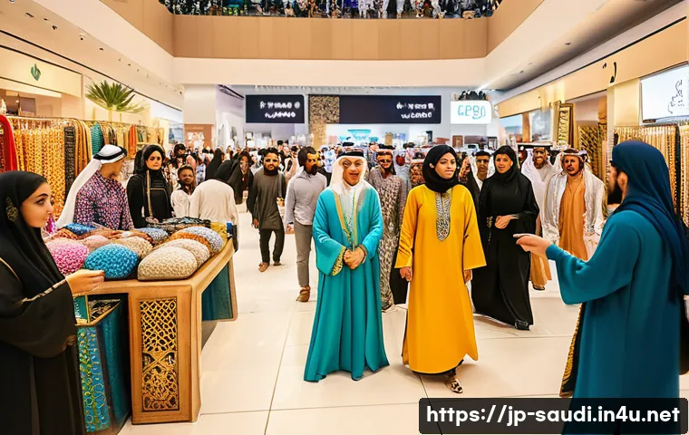사우디아라비아의 주요 쇼핑 축제와 세일 시즌 - A bustling Saudi Arabian shopping festival scene in Riyadh, showcasing a modern indoor mall filled w...