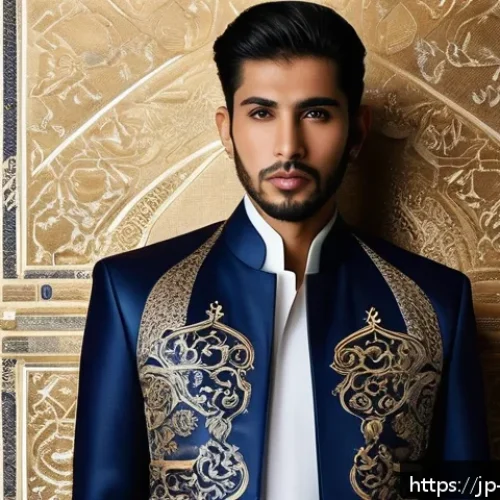사우디아라비아에서 주목받는 신진 디자이너 - A young Saudi Arabian fashion designer wearing a modern jacket that blends traditional embroidery wi...