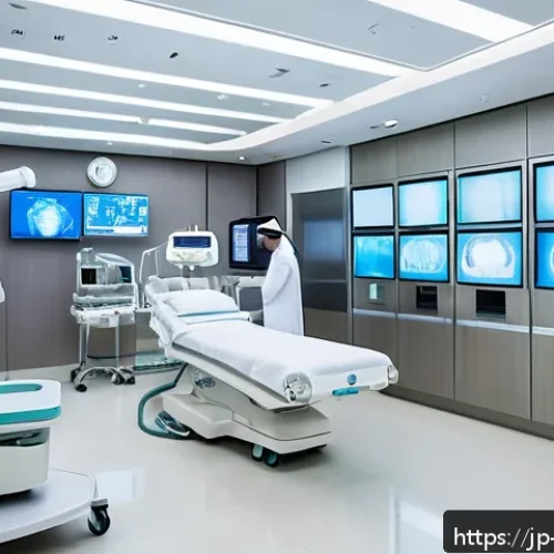 사우디아라비아의 의료 관광  병원 치료비용 - A modern Saudi Arabian hospital interior showcasing advanced medical technology, including a state-o...