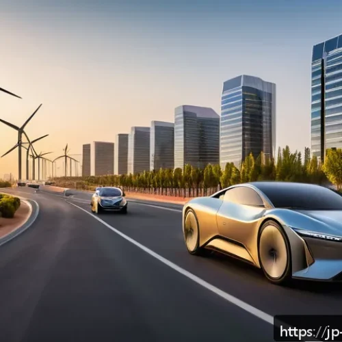 사우디아라비아의 신도시 개발 프로젝트 - A futuristic sustainable cityscape in Saudi Arabia at sunset, featuring sleek solar panels integrate...