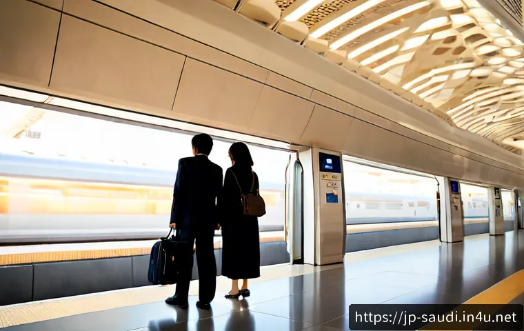사우디아라비아 교통수단  지하철 택시 렌터카 - Photorealistic modern Riyadh metro station, sleek silver train arriving beside a clean platform, a J...